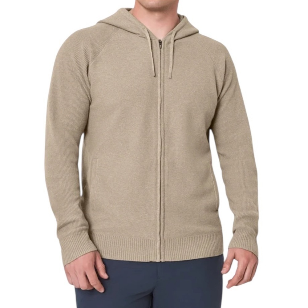 Modern Ambition Beige Full-Zip Knit Hoodie Sweater | Size Small
